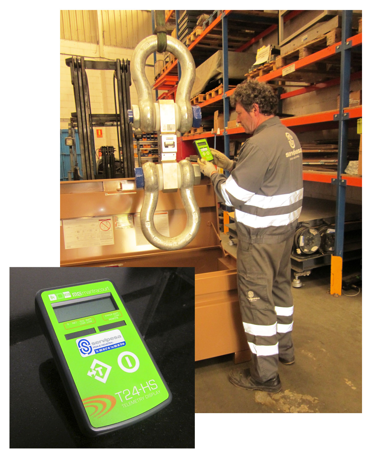 <p>A la izquierda, un indicador de peso y a la derecha una c&eacute;lula de carga de alcance m&aacute;xumo de 100 toneladas.</p>
